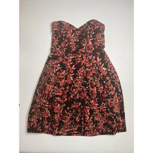 Shoshanna Black, Tan & Red Strapless Dress